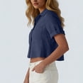 thumbnail image 5 of Craaazy Women Casual Tops Cropped Fit Solid Color Turn Down Collared Button Down Patch Pocket Short Sleeve Cotton Linen Blouses for Summer Daily Wear Gift, 5 of 7