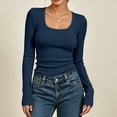 thumbnail image 1 of Tqcoqu Women's Square Neck Ribbed Knit Long Sleeve Crop Top,Slim Fit Stretchy Soft Basic Casual Going Out Tee Shirts,Navy Women's S-XXXL, 1 of 4