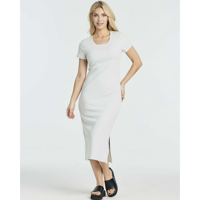 3 Pack: Women's Ribbed Jersey Crew Neck Short Sleeve Midi Length Dress With  Side Slit - Walmart.com