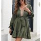 thumbnail image 4 of Vestido corto de corte A para mujer, vestido fluido de encaje con cuello en V, cintura alta, mangas largas, dobladillo con volantes, otoño e invierno, 4 of 8