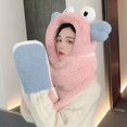 thumbnail image 6 of Ywmsfl Women Winter Warm 3 In 1 Fuzzy Plush Hooded Scarf Hat Gloves Set Cartoon Big Eyes Ears Windproof Earflap Cap Mittens, 6 of 16