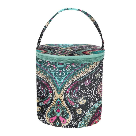 relayinert Yarn Storage Tote Bag Storage Drum Household for Traveling Yarn Balls Pink Green 14.5x14cm