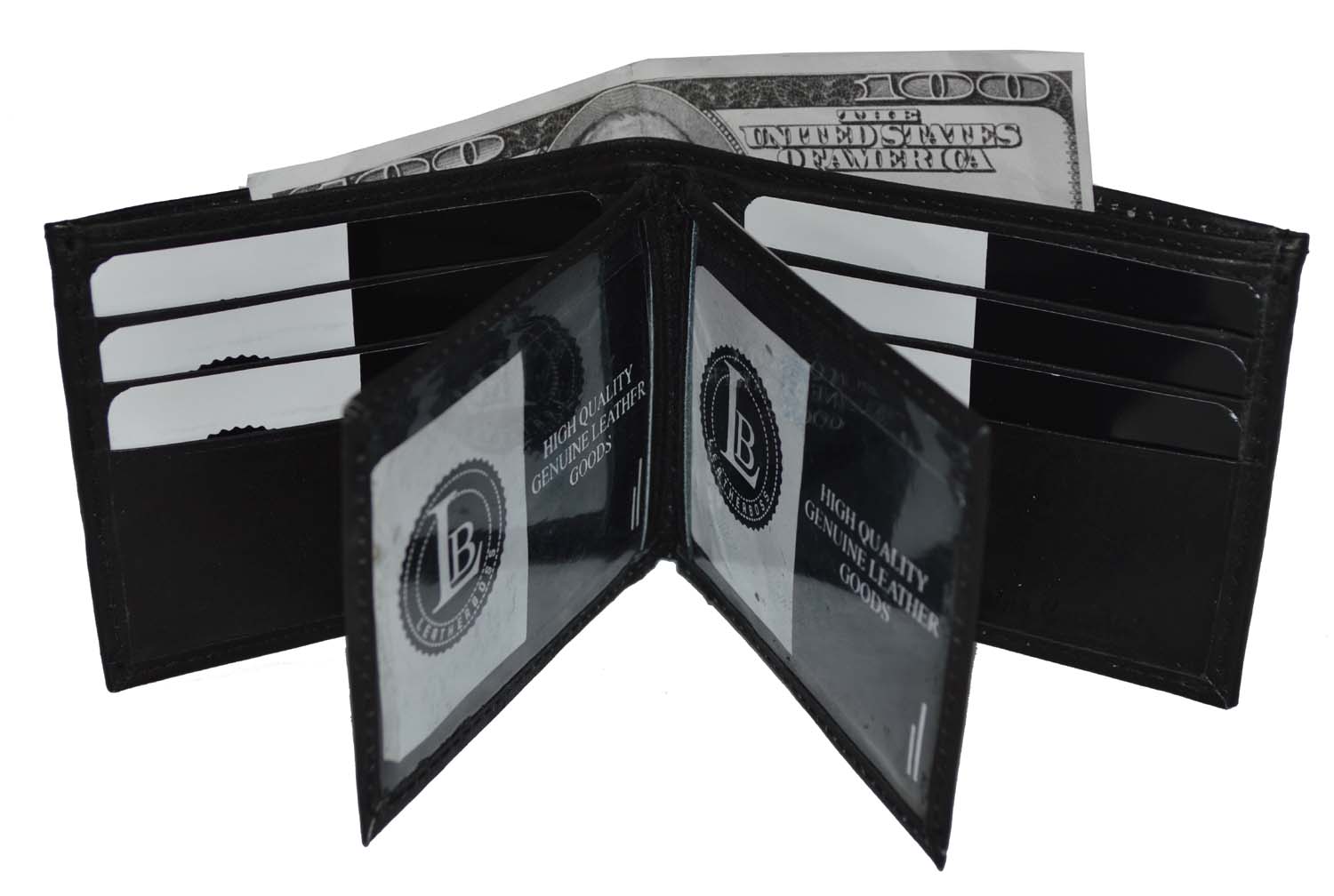 Leatherboss Men's Bifold Leather Wallet with Two Middle Flaps