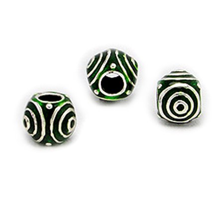 Cheneya Sterling Silver and Green Enamel Bead in a Circle Design - Compatible with Pandora, Chamilia,