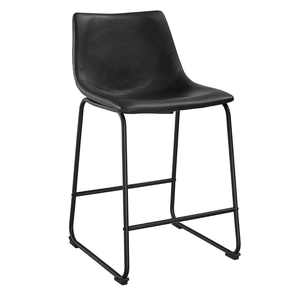 London Stylish Black Counter Stool Faux Leather PU 26", Black Metal Counter stool, Kitchen Furniture, Kitchen Island (Set of 2)