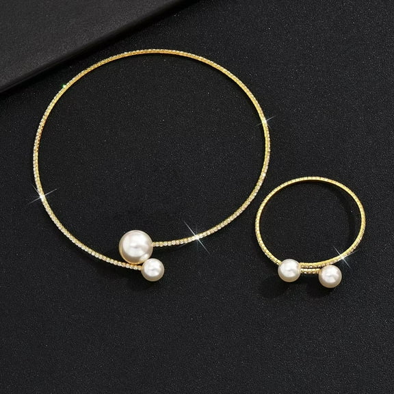 Faty-T Pearl Choker Necklace Set Bridal Wedding Jewelry Sets for Women and Brides