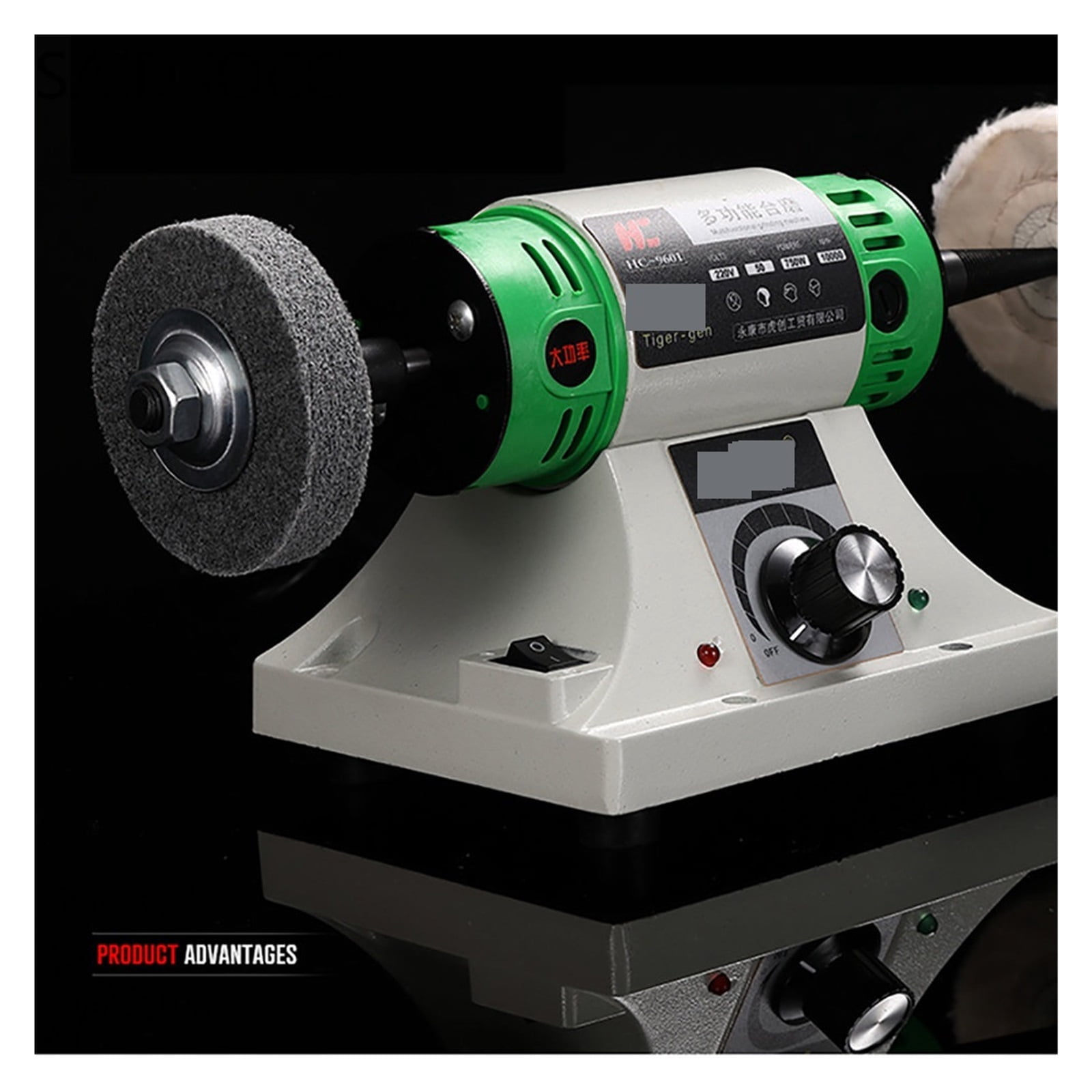 Electric Bench Polishing Grinding Machine Gem Jewelry Rock Grinder Desktop Lathe Polisher Adjustable Speed 0-10000RPM 750W