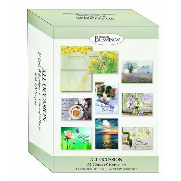 Shared Blessings 24 All Occasion Religious Greeting Cards - King James Version Scriptures - Faith Based Inspirational Thinking of You Cards with Envelopes - Assorted Designs