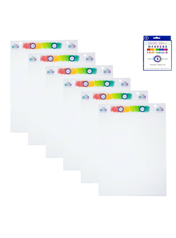 Color Swell Bulk Easel Pads 6 Pack 30 Sheets Each Plus Bonus Broad Line Markers