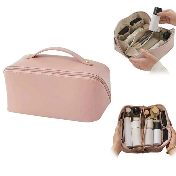 Portable Travel Cosmetic Bag PU Leather Makeup Bag Large Capacity Cosmetic Bag Organizer Toiletry Bags With Handle And Divider