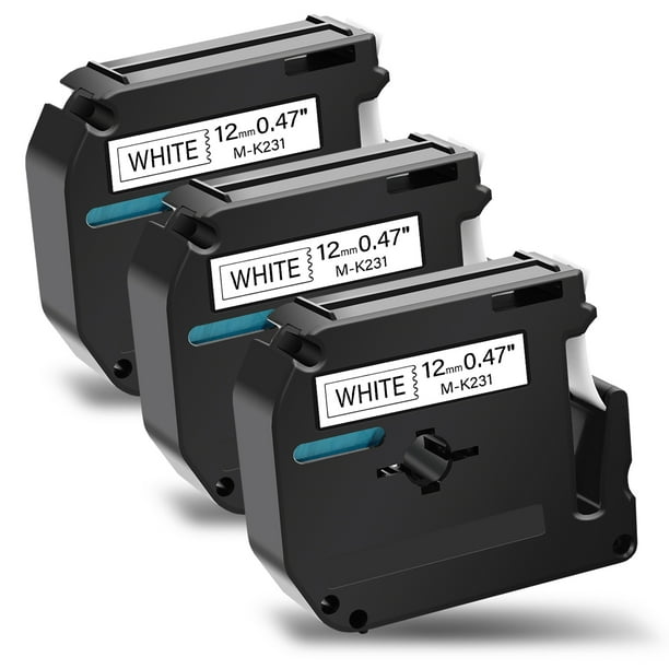GREENCYCLE 3PK 12mm 8m Black on White MK231 M231 M-K231 Label Tape Compatible for Brother P-touch PT-100 PT-110 PT-65 PT-70 PT-80 PT-88 PT-90 Label ...
