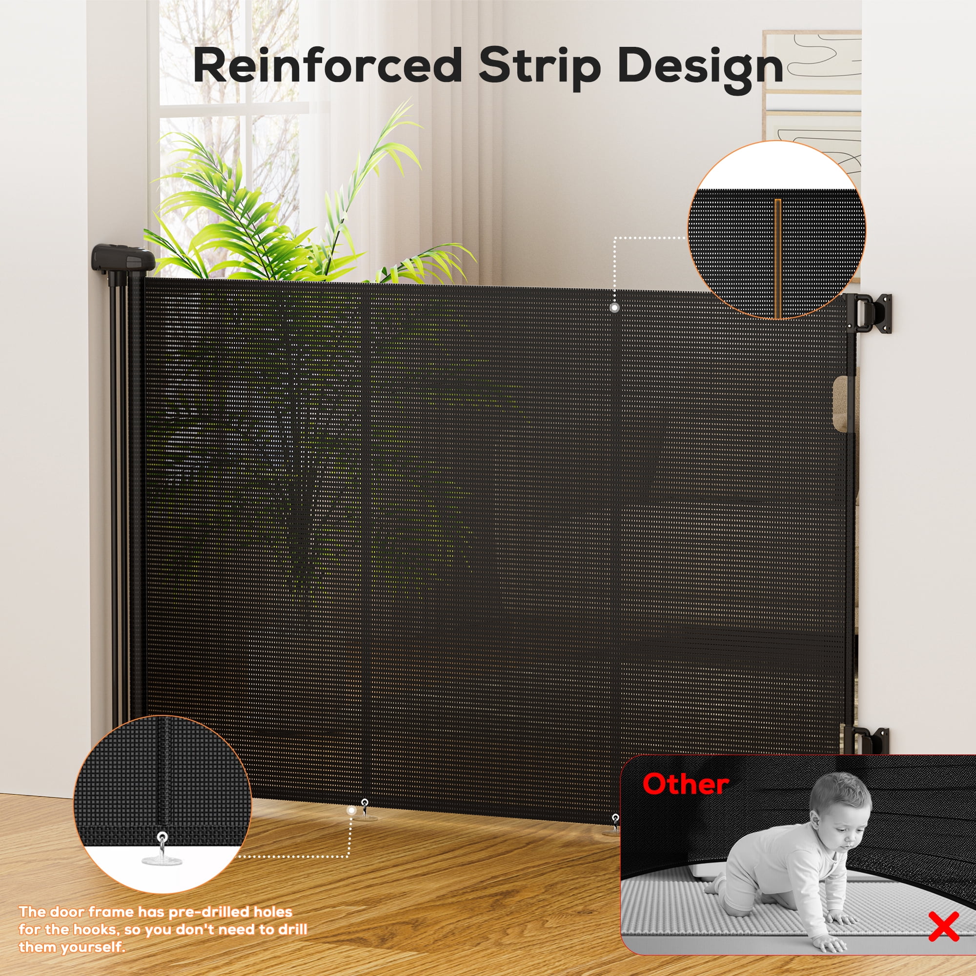 Retractable Baby Gate, TULILLO 48in Tall Baby Safety Gate, 59" Wide Baby Gate Dog Gate for Stair, Doorway, Auto-Lock,Black