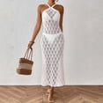 thumbnail image 4 of zaveiop Women's Crochet Backless Halter Cover up Dress Self Tied Sheer Knitted Bikini Coverups (White, XL), 4 of 9