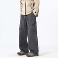 thumbnail image 2 of PIMSSY Men Casual Pants Utility Joggers High Waist Loose Straight Leg Wide Trousers Autumn Male Cozy Solid Color Slacks For Running Daily Walking, 2 of 4