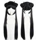 thumbnail image 1 of Peluca para cosplay anime, larga, negra, doble cola de caballo con trenza, 70 cm, 1 of 1