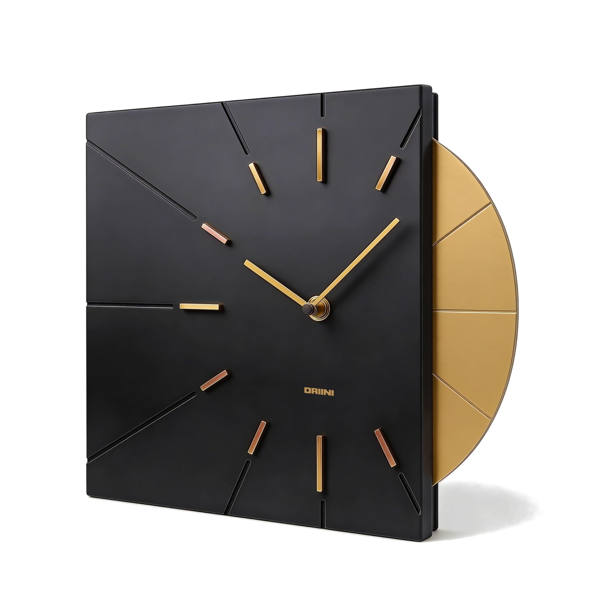 Driini 12-inch Black and Gold Mid Century Modern Square Wall Clock, Silent Non-Ticking