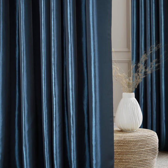 Faux Silk Taffeta French Pleated Blackout Curtains for Bedroom & Living Room Curtains - Single Panel Window Curtains