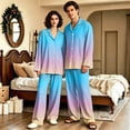 thumbnail image 2 of Couple Matching Pajamas Button Down Gradient Sleepwear His and Her Matching Pajamas Long Sleeve Soft Lounge Sets 2 Pcs Loungewear Light Blue L, 2 of 7