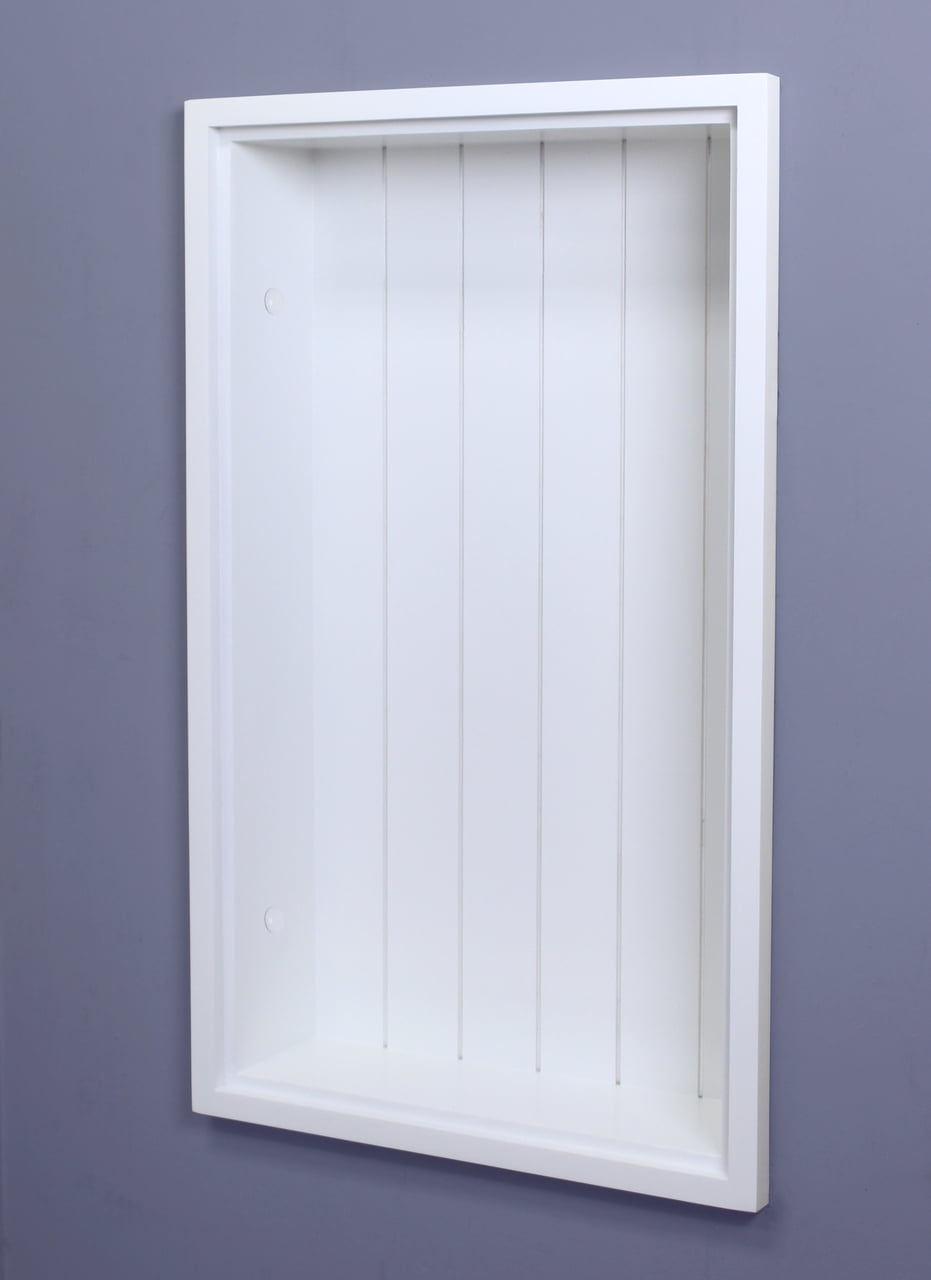 Fox Hollow Furnishings 14x18 Inch Recessed Wall Niche – White Wooden Shelves For Bathroom, Laundry, Hallway Decor