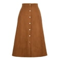 thumbnail image 3 of Women’s Corduroy High Waist A-Line Midi Skirt with Front Button Down Closure and Classic Fit for Daily Wear Khaki XL, 3 of 7
