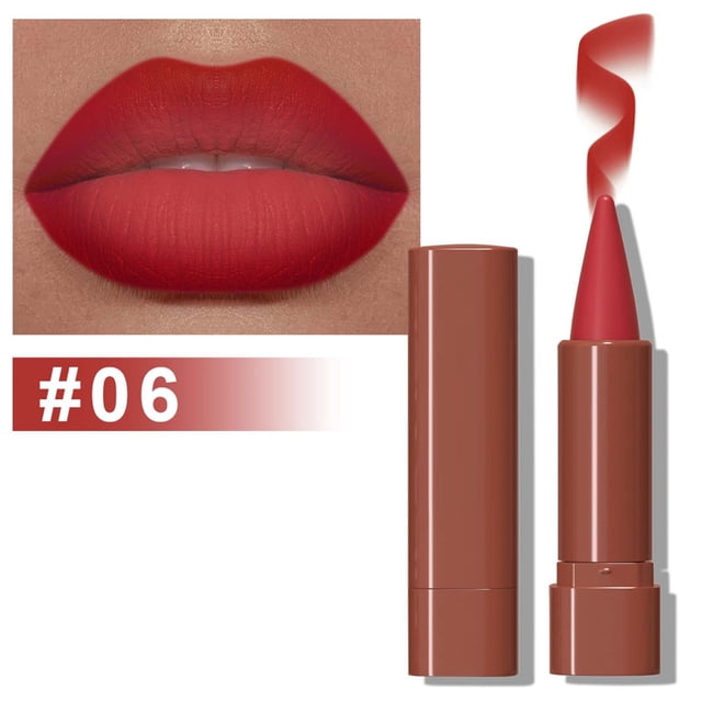 WFDC 2-in-1 Lip Liner and Lipstick Lip Combo Set,Matte Nude Dark Brown Red Lip Liners,High Pigmented Long-Lasting Waterproof Smudge Proof,Full Coverage Lip Kit for Fuller & Plumper Lips#06
