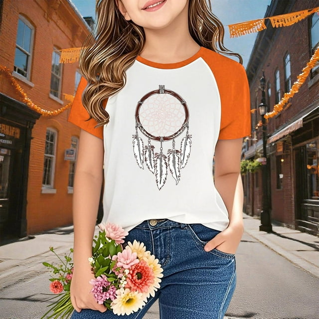 YUNAFFT T-shirt Décontracté à Manches Courtes pour Enfants avec Imprimé Graphique Orange