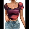 thumbnail image 3 of Camisetas Asimétricas con Cuello Cuadrado y Efecto Tie-Dye para Mujer, Blusas Casuales de Corta Fruncidas Oscuro S, 3 of 10