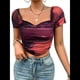 thumbnail image 3 of Camisetas Asimétricas con Cuello Cuadrado y Efecto Tie-Dye para Mujer, Blusas Casuales de Corta Fruncidas Oscuro M, 3 of 10