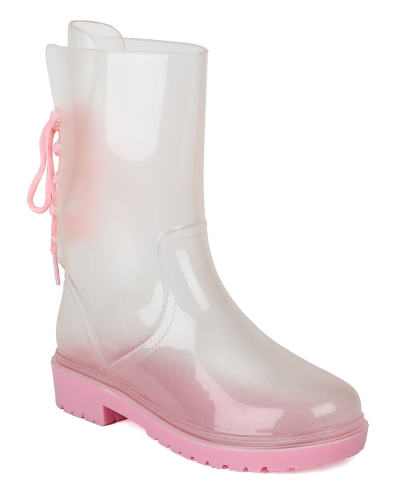 Bumper Danny-01 New Women Jelly Clear Back Lace Up Rain Boot - Walmart.com