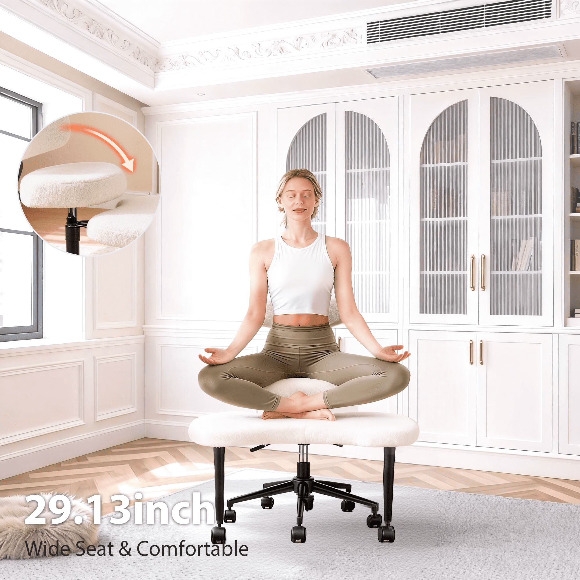 Gianna Meditation Chair with Rotating Footrest and 360° Swivel, Adjustable Backrest for Home or Office