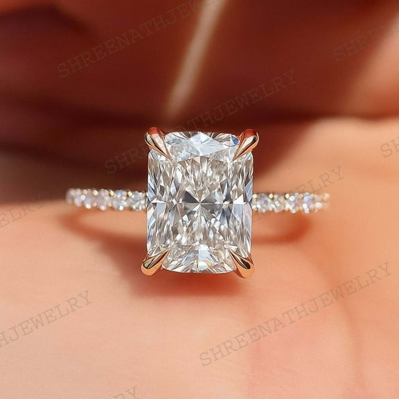 SHREENATHJEWELRY 2 CT Radiant Cut Lab Moissanite Engagement Ring CZ Diamond Hidden Halo Ring Yellow Gold Plated Prong Set Jewelry Proposal Gift For Lover