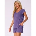 thumbnail image 3 of DARING DIVA 2 Pieces Lounge Knit Tee and Shorts Pajama Set XL Purple, 3 of 6
