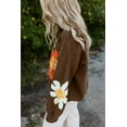 thumbnail image 5 of Women's Coffee Big Flower Pattern V Neck Drop Shoulder Sweater | [ZhiHiMeRi] | (US 16-18)XL, 5 of 8