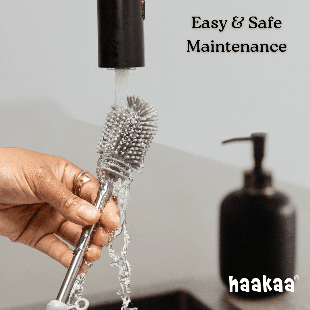 Haakaa Blush Silicone Cleaning Brush Kit – Multifunction 3-Piece Set for Bottles, Pumps & Accessories - Blush