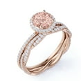 thumbnail image 4 of JeenMata 1.5 Carat Round Cut created morganite Trio Set - Bridal Set - Wedding Trio Set - Halo Ring - Cluster Ring - 18k Rose Gold Over Silver, 4 of 6