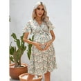 thumbnail image 3 of Yesfashion Women's Maternity Pleated Short Sleeve Wrap V Neck Summer Midi Dress Casual Nursing Dress, 3 of 5