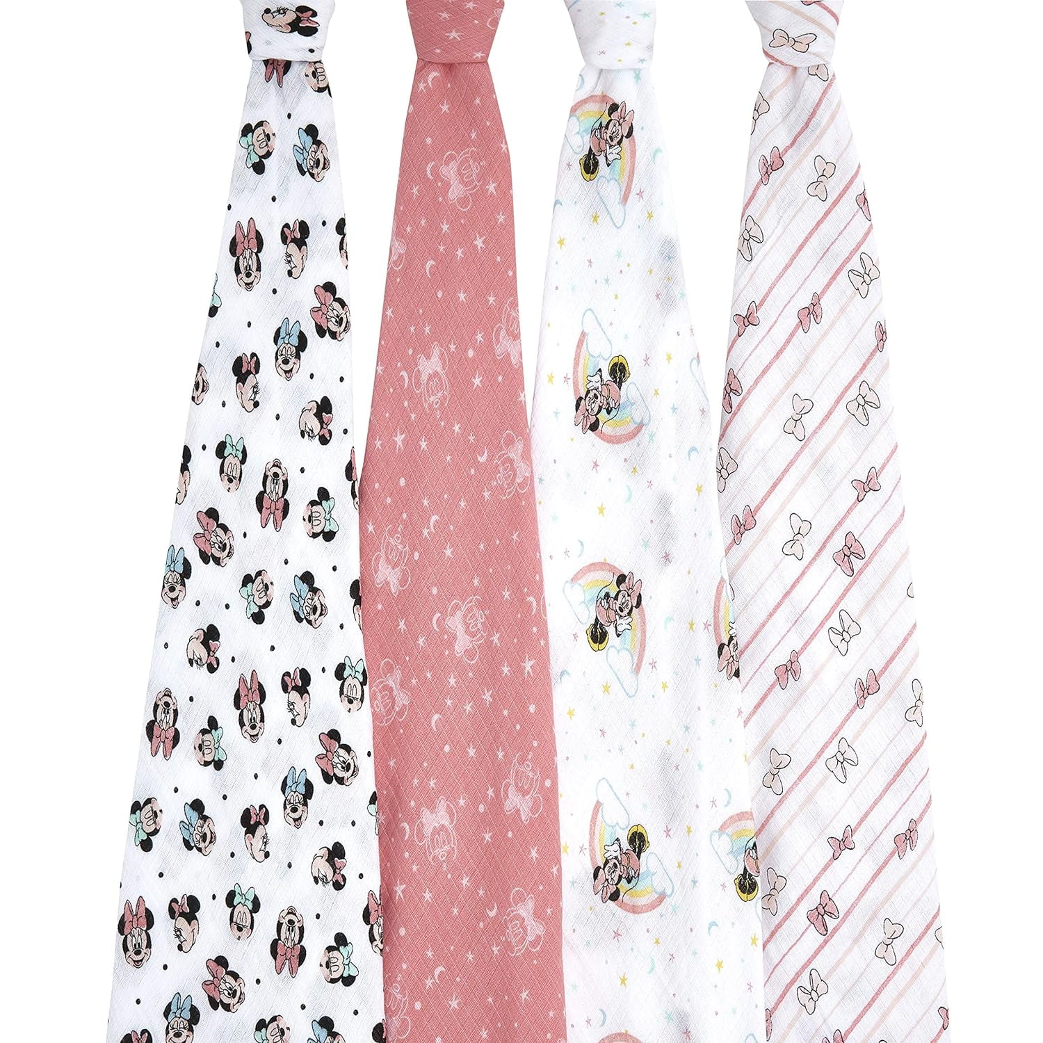 aden + anais Essentials Disney Baby 100% Muslin Cotton Swaddle Blanket, Female, 4 Pack, Minnie Rainbows
