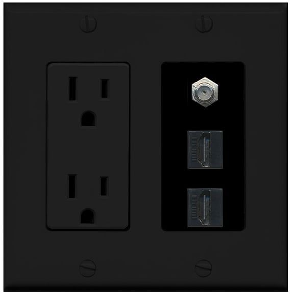 RiteAV - 15 Amp Power Outlet 2 Port HDMI 1 Port Coax Decorative Wall Plate - Black