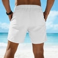 thumbnail image 4 of Dwelliawo Mens Line Cotton Shorts Casual Elastic Waist Pleat-Front Linen Dress Shorts Casual Beach Outfits with Pockets 9" Flat Front Loose Fit White 3XL, 4 of 4
