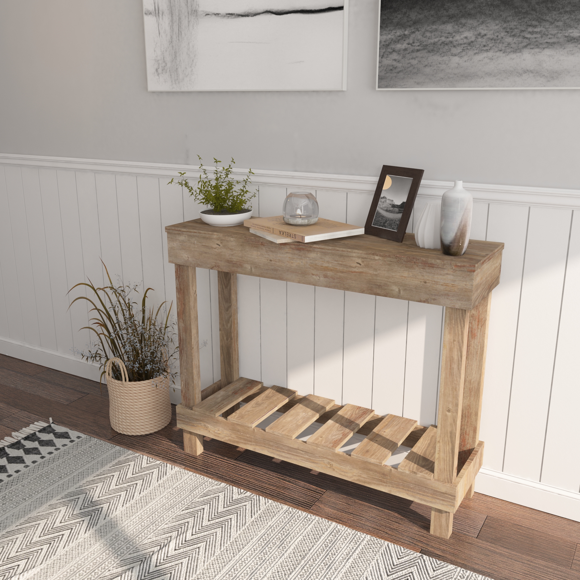 Woven Paths Farmhouse Rustic Wood Small Entryway or Living Room Sofa Table, Brown - image 4 of 4