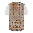 thumbnail image 4 of Wycnly Womens Blouses and Tops Dressy Sexy Lace Patchwork Sleeve Loose Flowy Pleated Swing Shirts Summer Floral Print Square Neck Short Sleeve Cute Tees Tops Khaki XL, 4 of 5