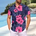 thumbnail image 2 of oelaio Big and Tall Hawaiian Shirt for Men Short Sleeve Tropical Printed Casual Button Down Shirts Summer Beach Floral Shirt Pink L, 2 of 7
