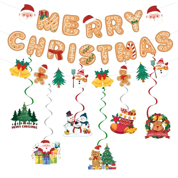 13Pcs Christmas Hanging Swirl Decorations Set - Merry Christmas Banner   Foil Swirls   Streamers, Festive Ceiling & Wall Decor for Holiday Parties & Winter Gatherings