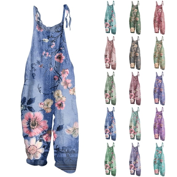 Women's Boho Overalls Casual Loose Bib Jumpsuits Adjustable Strap Rompers Trendy Outdoor Streetwear Outfits Green L