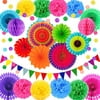 Fiesta Party Supplies Mexican Themed Party Decorations, Paper Flowers Decorations for Wall, Paper Fans Pom Poms, Red Purple Birthday Party Decorations, Fiesta Backdrop Mexican Decor for Home Classroom