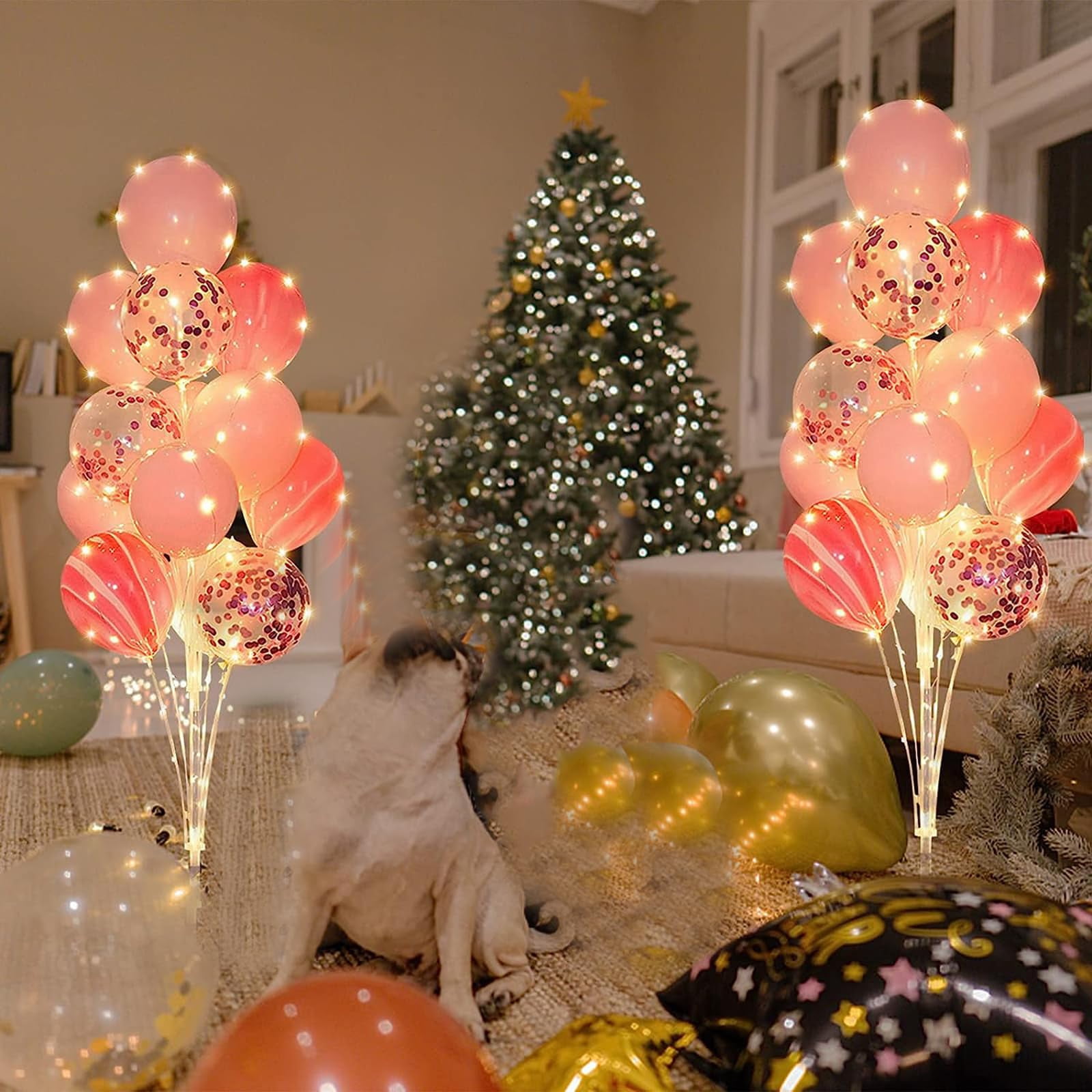 Balloon Arch Stand Kit with Base and String Lights, 2 Sets for Floor Party Decorations