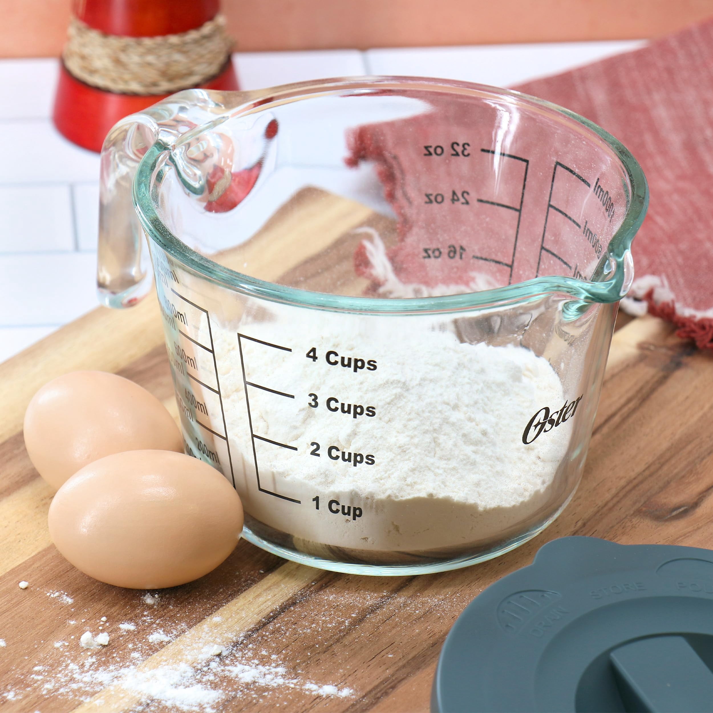 Oster Coolidge 4-Cup Clear Glass Measuring Cup with Snap on Lid