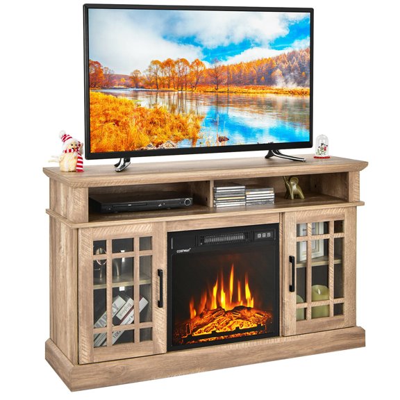 Gymax 48'' Fireplace TV Stand W/ 1400W Electric Fireplace for TVs up to 50 Inches