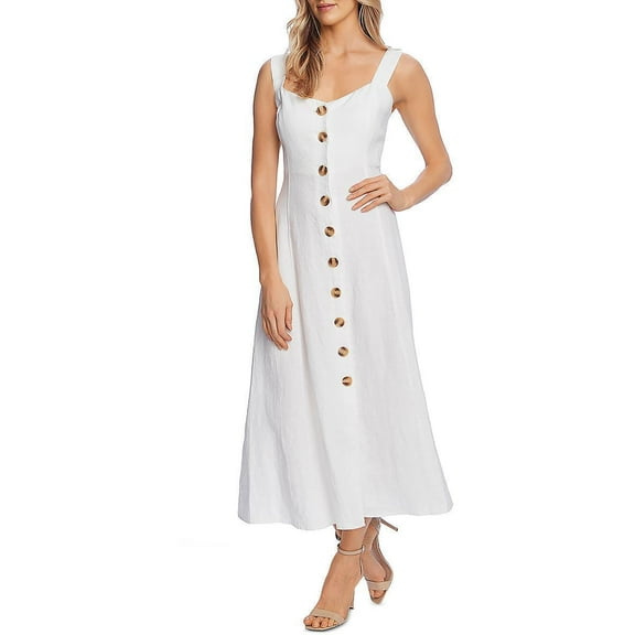 Vince Camuto Women's Button Front Sleeveless Midi Dress White B4HP $139 (Regular,XS)