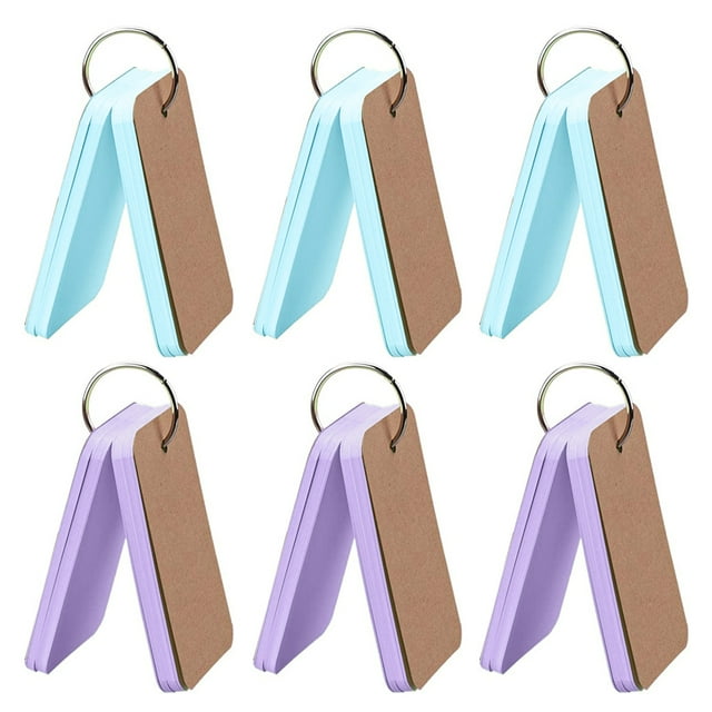 Tarjetas de índice en blanco, tarjetas flash de colores con anillo de carpeta para la escuela, aprendizaje, paquete de 6, 2.16 "x 3.5", 300 unidades